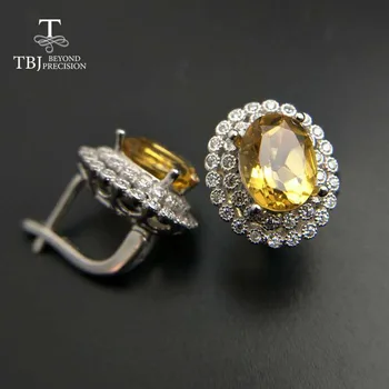 

TBJ,Clasp earring with natural good color citrine in 925 sterling silver jewelry,natural gemstone earring,classic design