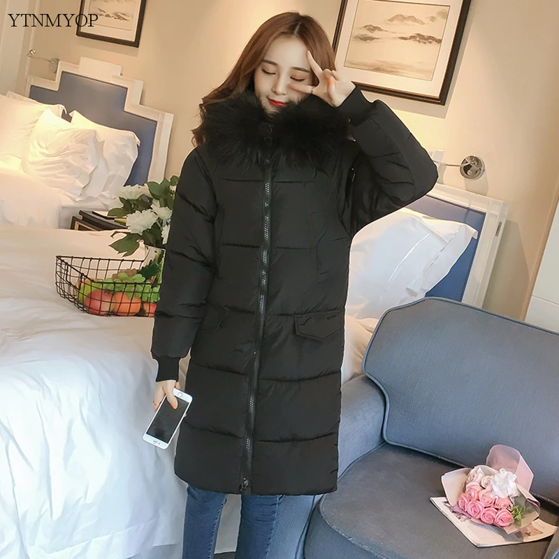 Kopen YTNMYOP 2019 vrouwen Winter Jassen Hooded XS 2XL Parka Nieuwe Slanke Mode Gewatteerd Jasje Dikke Warme Parka Vrouw Grote Bont kraag