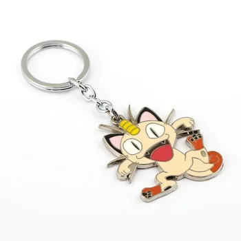 MS Jewelry Pokemon Go Keychain Meowth Key Ring Holder Gift Miaouss Chaveiro Car Key Chain Pendant Anime Souvenir