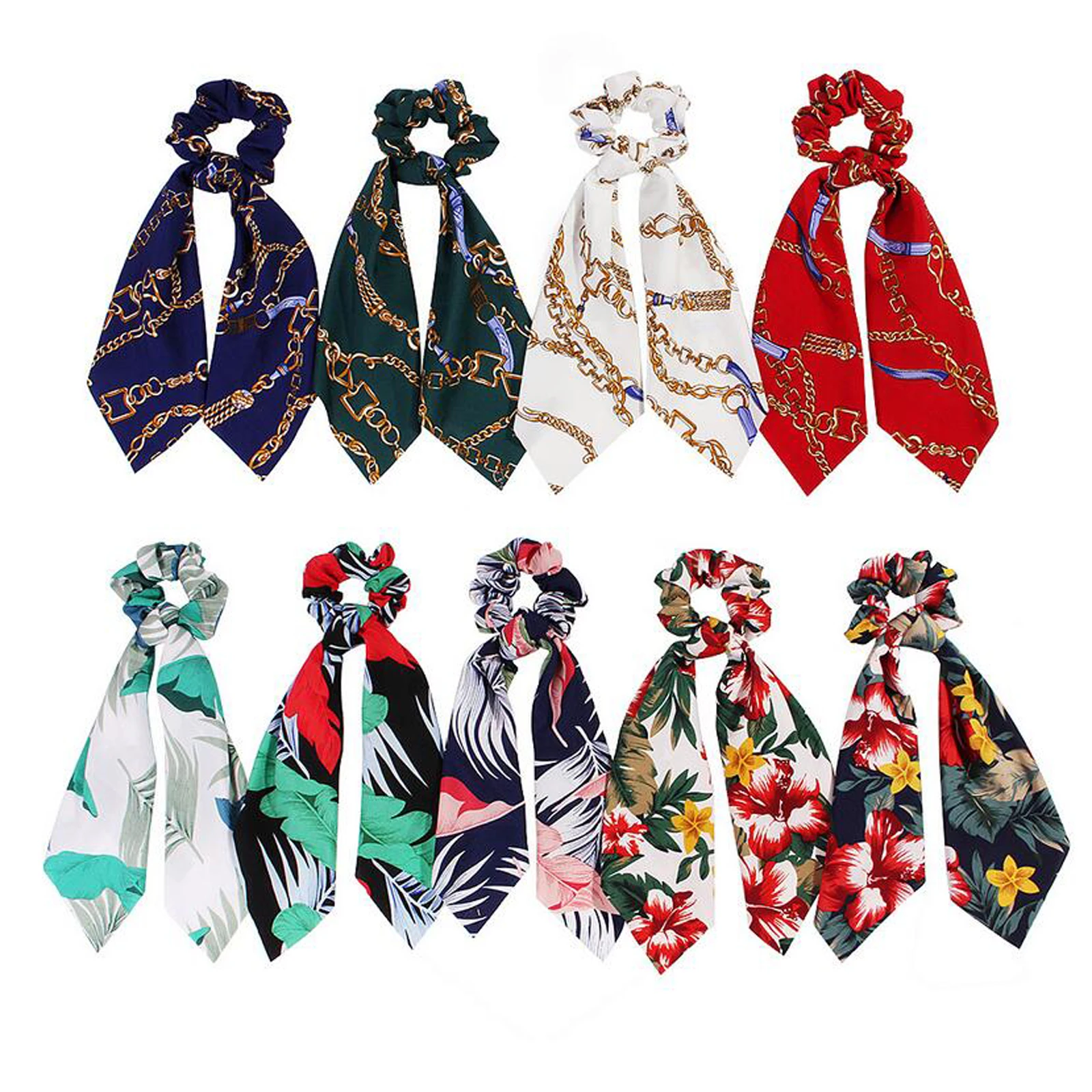 

Fashion Bohemia Hair Scrunchies Women Floral Elastic Hair Ropes Ponytail Holder Multipurpose Headbands Hair Accessories