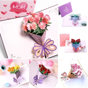 

Romantic 3D Popup Dried Flowers+Papercard Folding Type Greeting Cards Carousel Happy Birthday Mother's day Thank Gift W0411