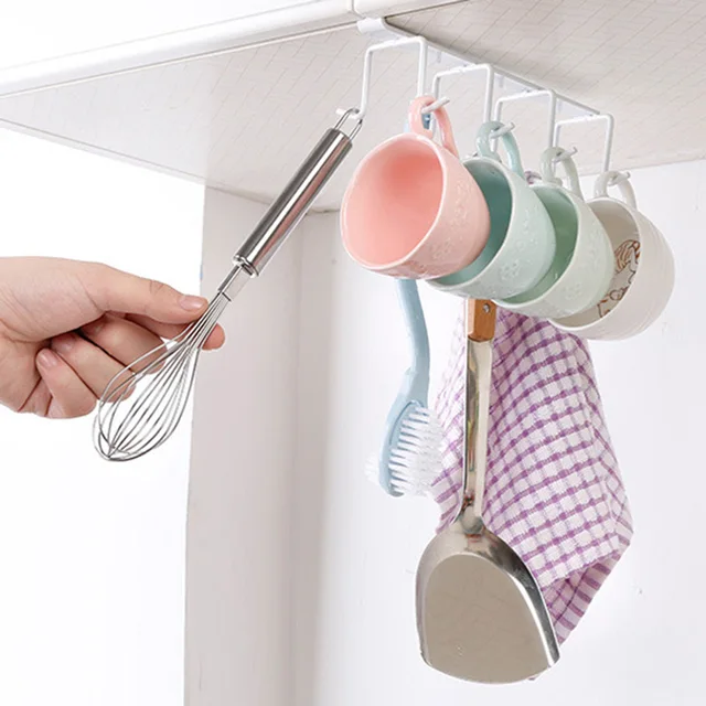 Special Offers 8Hooks Cup Holder Hang Kitchen Cabinet Under Shelf Storage Rack Organizer Hook