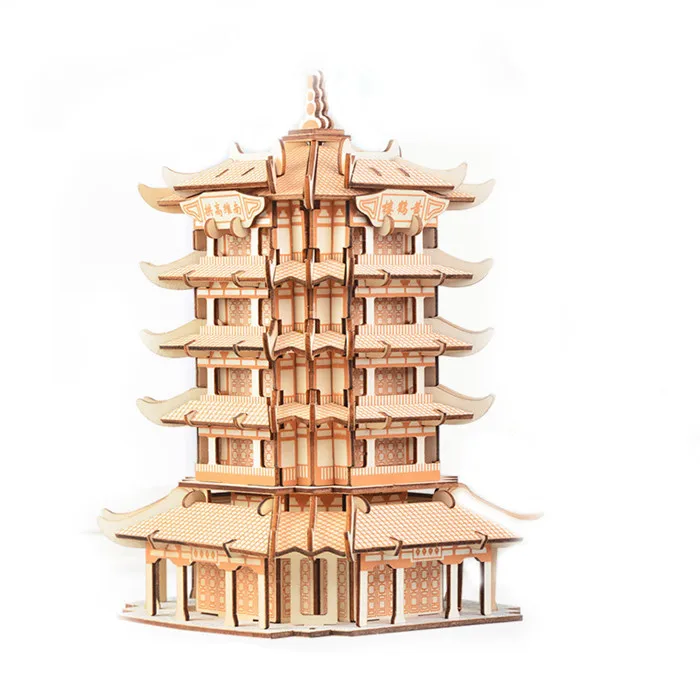 DIY 3D деревянные головоломки Строительство моделирование здания церковная башня модель набор сборки образования игрушки подарки для детей - Цвет: D