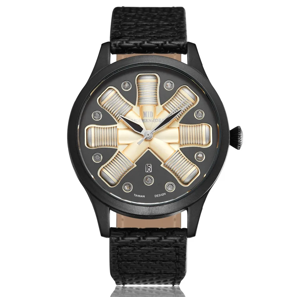 Мужские часы-Авиатор с гравировкой двигателя самолета, мужские наручные часы с большим циферблатом, спортивные военные наручные часы, мужские часы