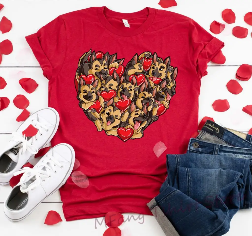 

German Shepherd Valentines Day T shirt for Women Boys Men Heart Dog Lovers Tee men Tank Racerback Tank Sweatshirt Hoodie