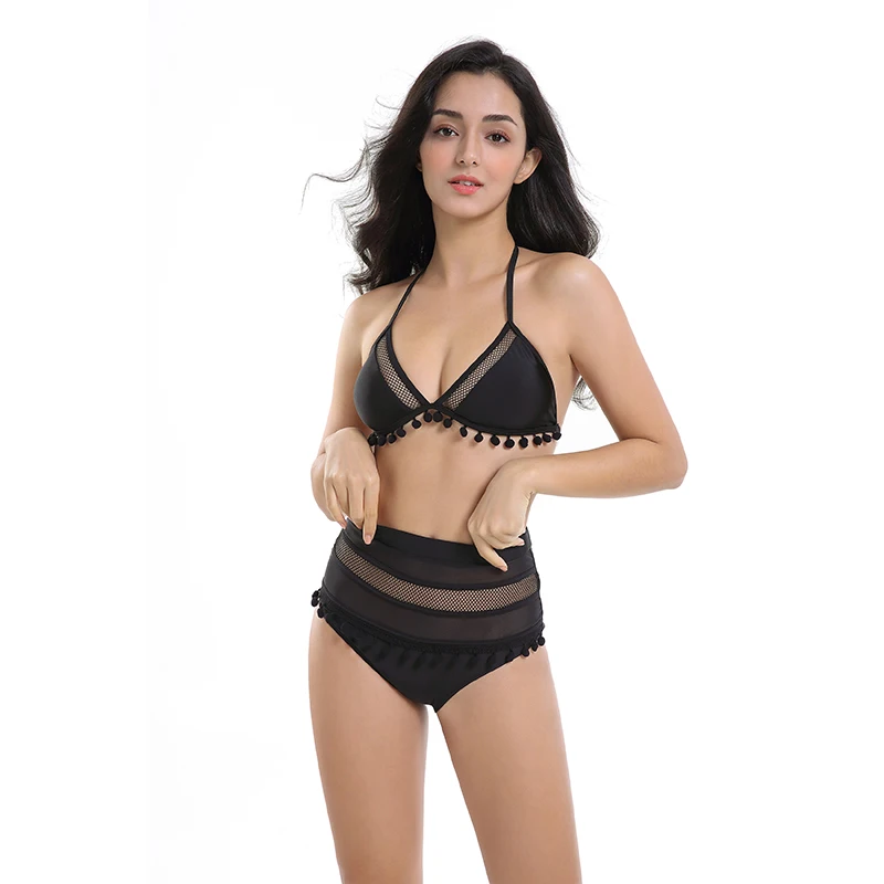 

Sexy Halter High Waist Bikini Set 2019 Women Mesh Swimwear Plus Size String Swimsuit Hollow Out bikinis maillot de bain femme