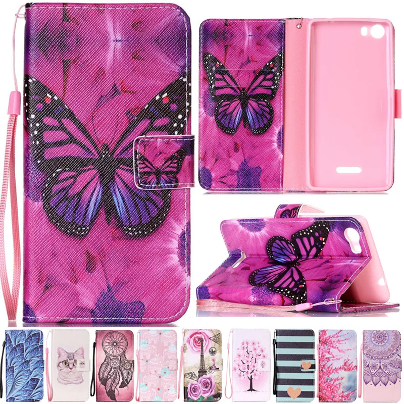 

Luxury Cute Cartoon Butterfly Leather Flip Fundas Case For Coque Wiko Fever 4G / Wiko Lenny2 Lenny 2 / Wiko Lenny3 Lenny 3 Cover