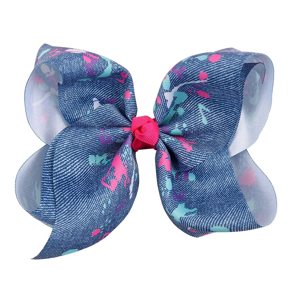 7/" Heart JoJo Bows For Kids Girls Handmade Graffiti Denim Ribbon Jumbo Hair Bow