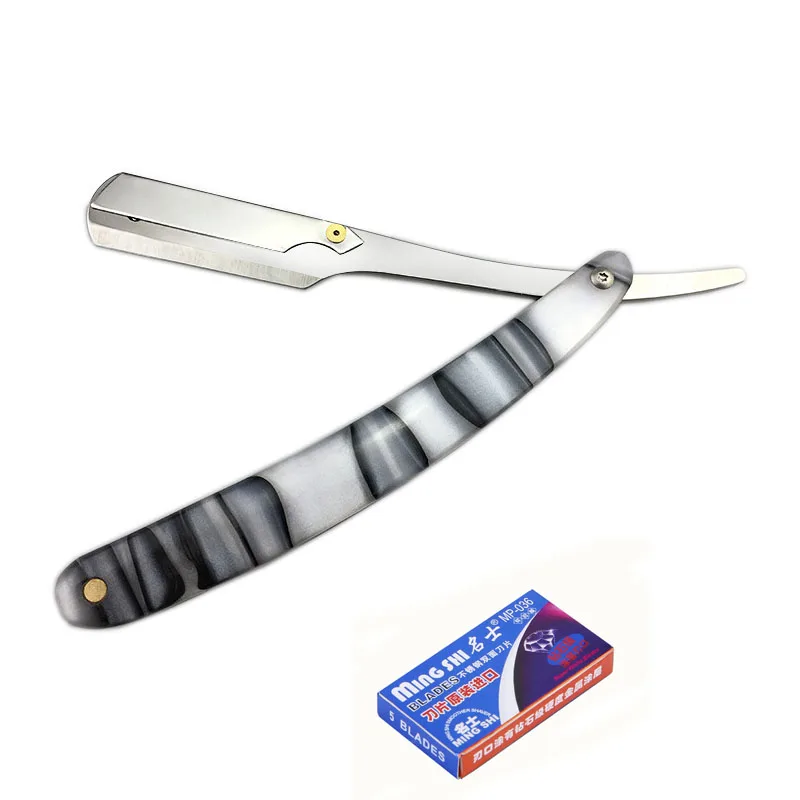 1 Razor 5 Blades New Men Shaving Straight Razor Manual Barber Razors Stainless Steel Razor Blade Acrylic Handle