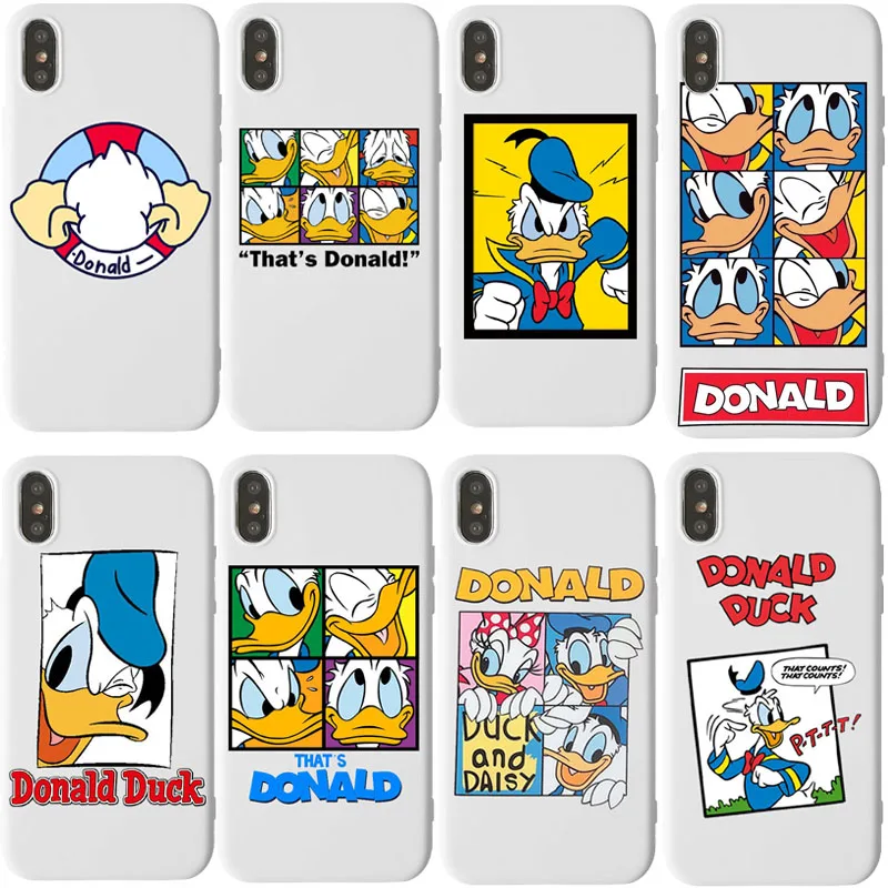 Cute Cartoon Donald Duck Phone Case For iPhone 7 7 Puls 6 6S 7 8 Puls X XS Max XR Cases Retro White Soft Silicone Back Cover