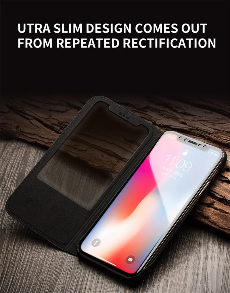 QIALINO чехол для телефона для iPhone XS прозрачное окно натуральная кожа чехол для iPhone X Apple Folio кошелек сумка сетка ящерица черный