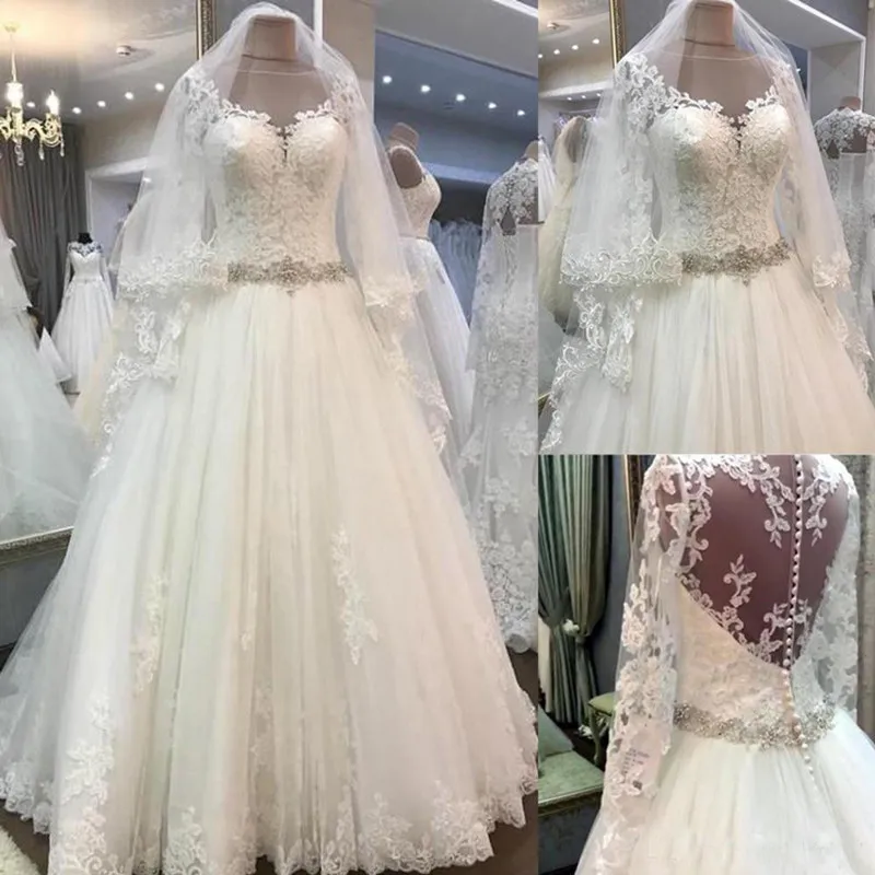 

Robe de mariee Long Sleeves Elegant Lace Tulle A-Line 2019 Wedding Dresses Bridal Gown Celebrity vestido De Noiva R