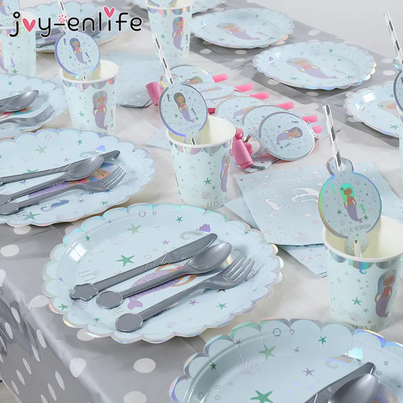 1-й счастливый костюм для празднования дня рождения маленькая Русалочка столовая посуда бумажные чашки тарелки детский душ Свадебный декор для вечеринки в честь Дня Рождения
