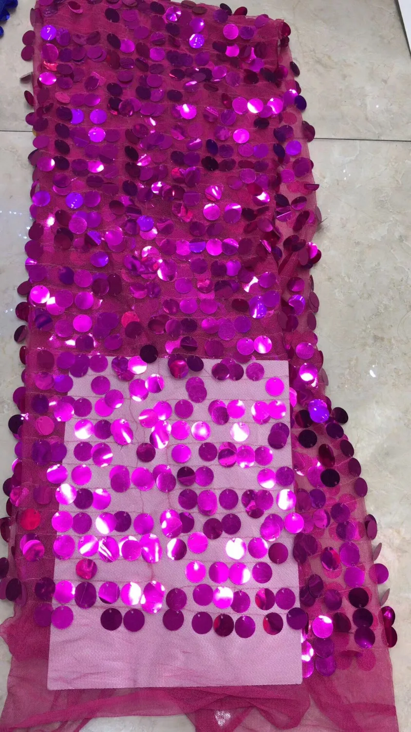 Fushia pink French Lace High Quality African Tulle Fabric 2018 Big Sequins For Nigerian Party Dress | Дом и сад