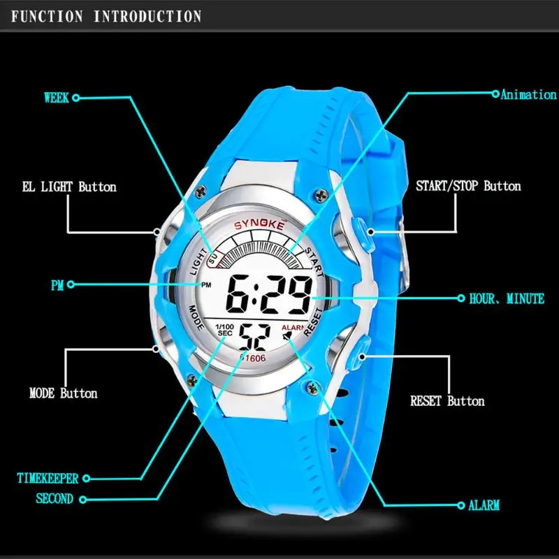 Модная детская цифровые часы электронные светодиодный спортивные часы для учеников водонепроницаемые часы Мужчины Женщины сигнализации