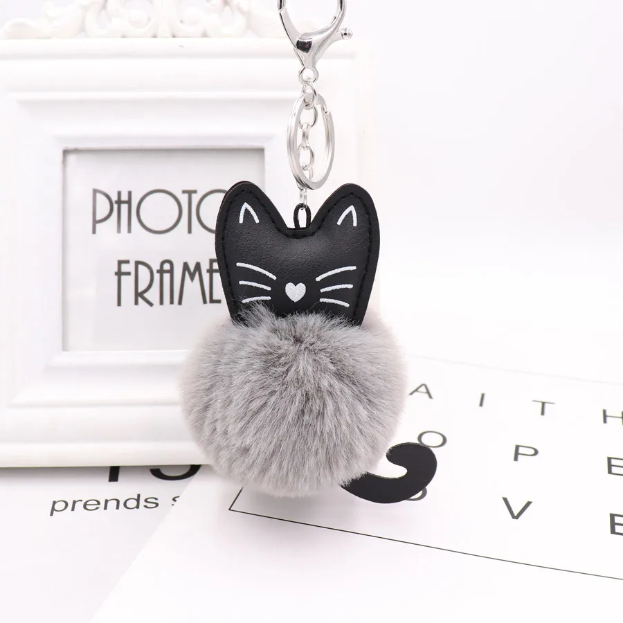 

ZOEBER black cat Doll Keychain Pompom Rabbit Fur Ball Key Chain Car Keyring Women animal Key Holder Bag Pendant Charm Jewelry