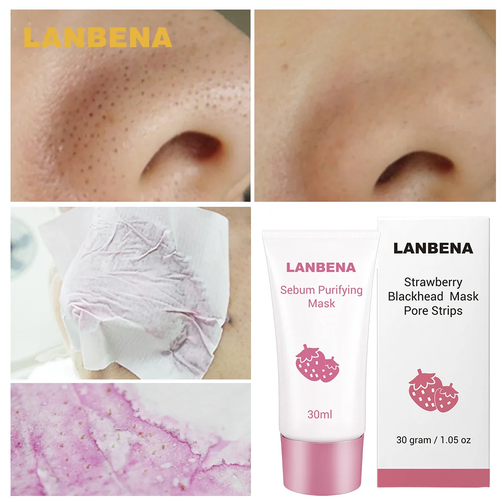 

LANBENA Strawberry Blackhead Remover Nose Mask Deep Cleaning Mud Pore Strip Black Mask Peel off Acne Treatment Mask TSLM1