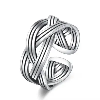 

925 Sterling Silver Rings For Women Personality Multi-layer Line Knotting Femme Fashion Fine Jewelry Open Ring Vintage A150