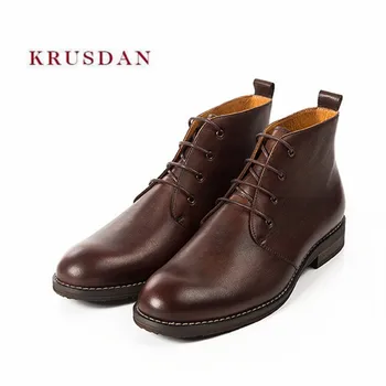 

KRUSDAN Fashion Men Winter Handmade Genuine Leather Riding Motorcycle Ankle Boots Walking Shoes Men's Breathable Casual Flats