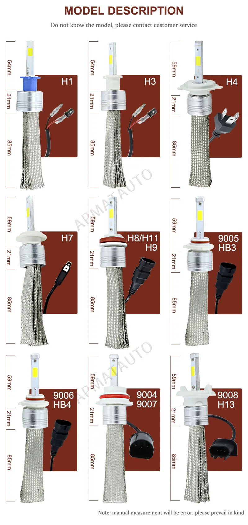 Headlight model h1 h3 h4 h7 h8 h9 h11 9004 9005 9006 9007 9008 h13