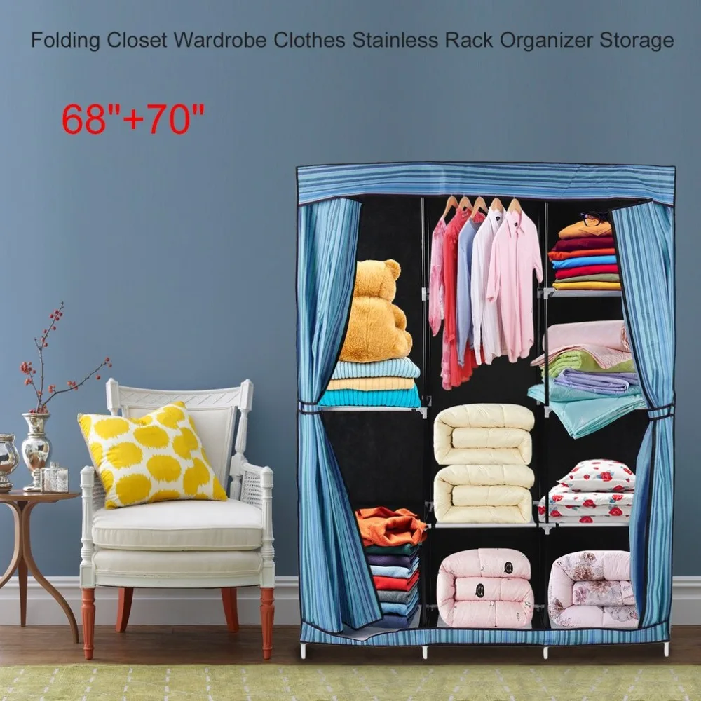 

Modern Simple Design Folding Closet Wardrobe Clothes Stainless Rack Organizer Storage Wardrobe Cabinets For Home Bedroom Storage