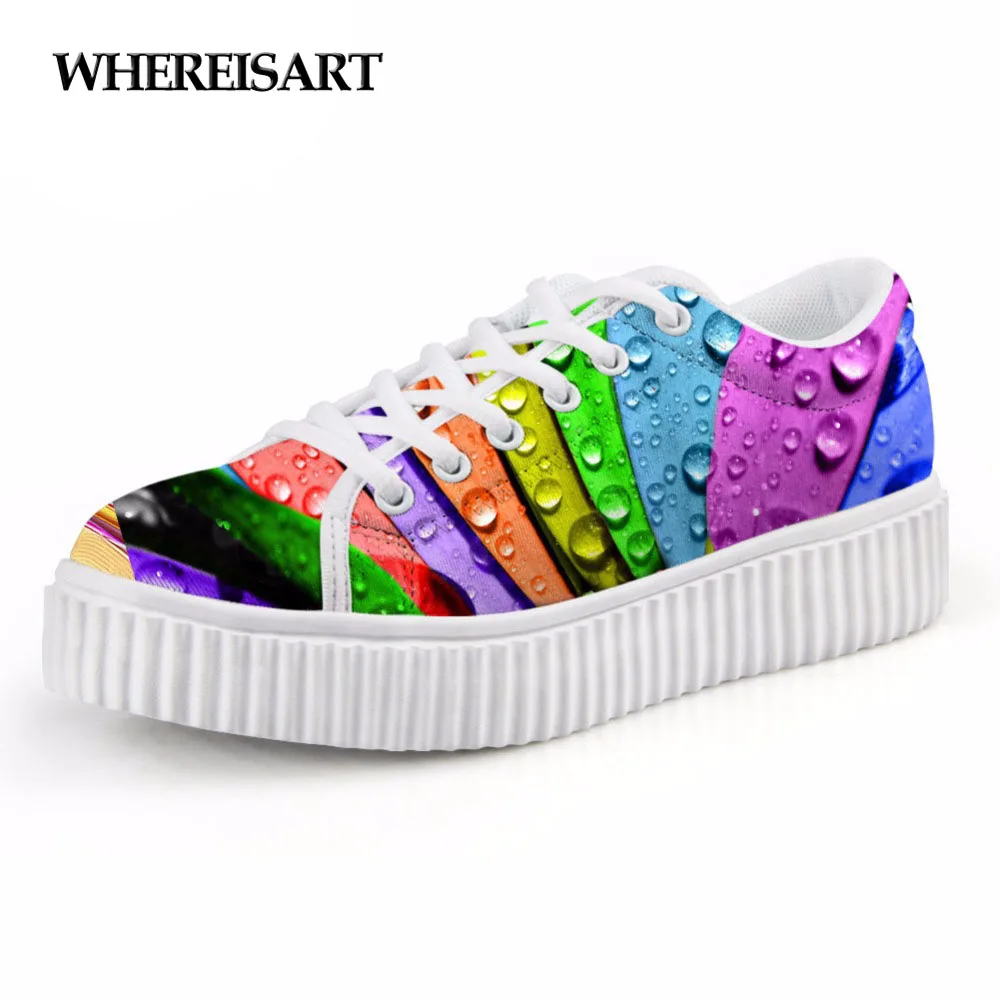 

WHEREISART Fashion Women Casual Flats Platform Shoes 3D Colorful Leaf Pattern Women's Autumn Low Style Shoes Height Increasing