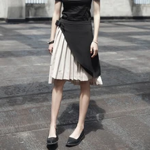 Летние женские новые модные Подиумные оригинальные черные бежевые строчки Асимметричная дизайнерская юбка плиссированные женские юбки