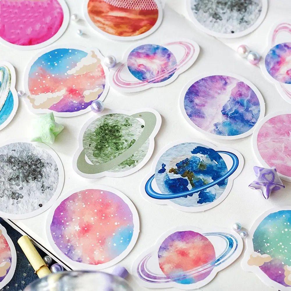 

45PCS Cute Scrapbooking Journal Diary Paper Mini Decorative Space Planets Sticker watercolor Notes Decorative Stickers