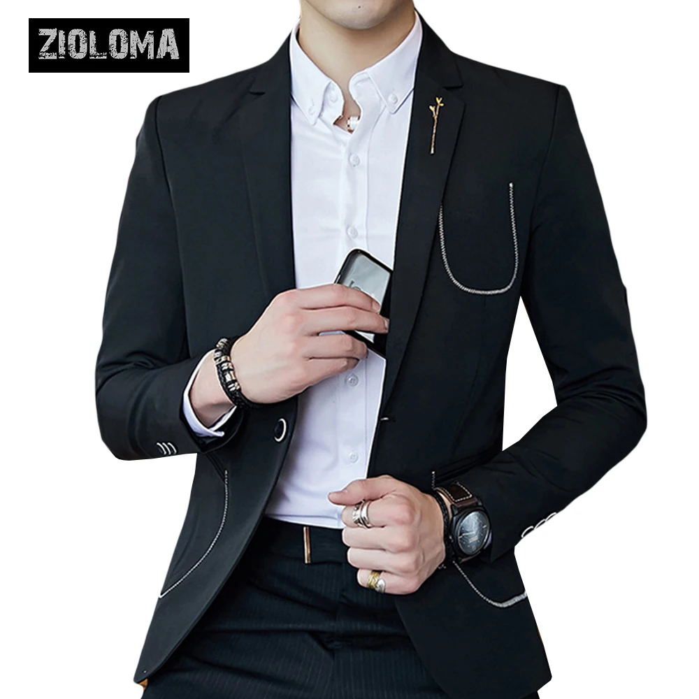 ZIOLOMA Men's Fashion Slim Suits men's Bussiness One Button Casual Blazer Jacket 2019 Brand Male Dress Blazers