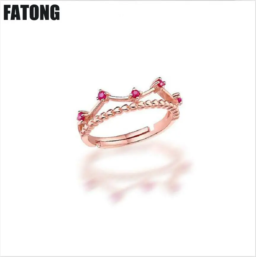 

Fashion Jewelry 925 sterling silver natural ruby double hollow ring Female. J021