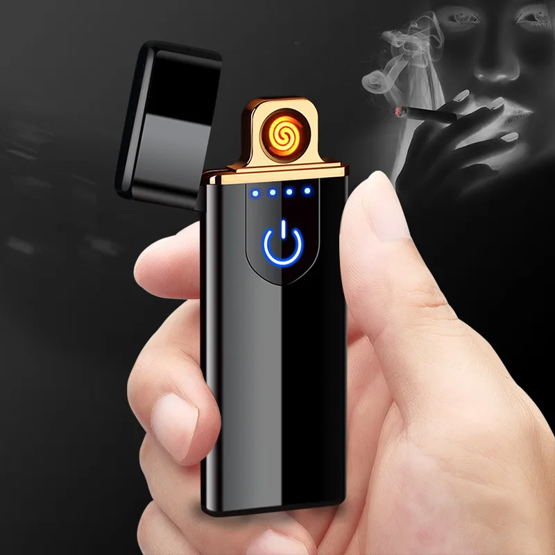 

Ultra-thin USB Electrical Cigarette Lighter Portable Rechargeable Electronic Lighter Smart Touch Windproof LED Plasma Lighter