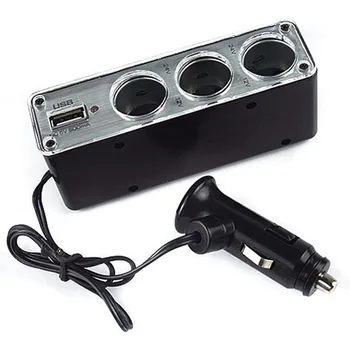 

3 Way Car Cigarette Lighter Socket Splitter Charger Power Adapter+USB DC 12V-24V