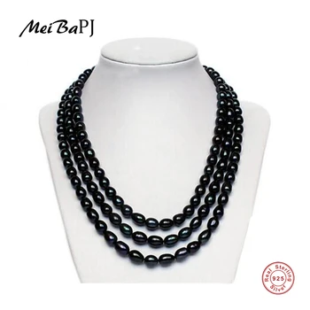 

[MeiBaPJ] 7-8mm AAAA high quality natural pearl choker necklace for women 925 silver clasp black necklace best gift