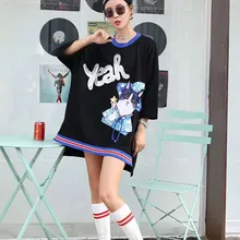 Осенняя Женская футболка средней длины с коротким рукавом и блестками