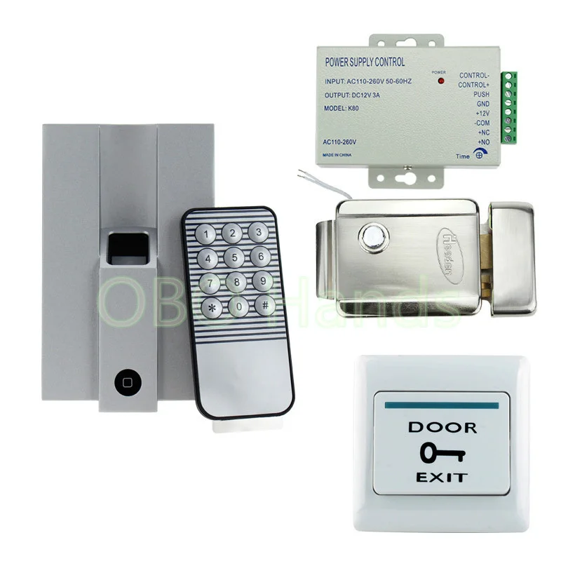 Fingerprint Door Access Control Security System Kit Set With Electric Control Lock + Power Supply+Door Exit Button For 1000 User