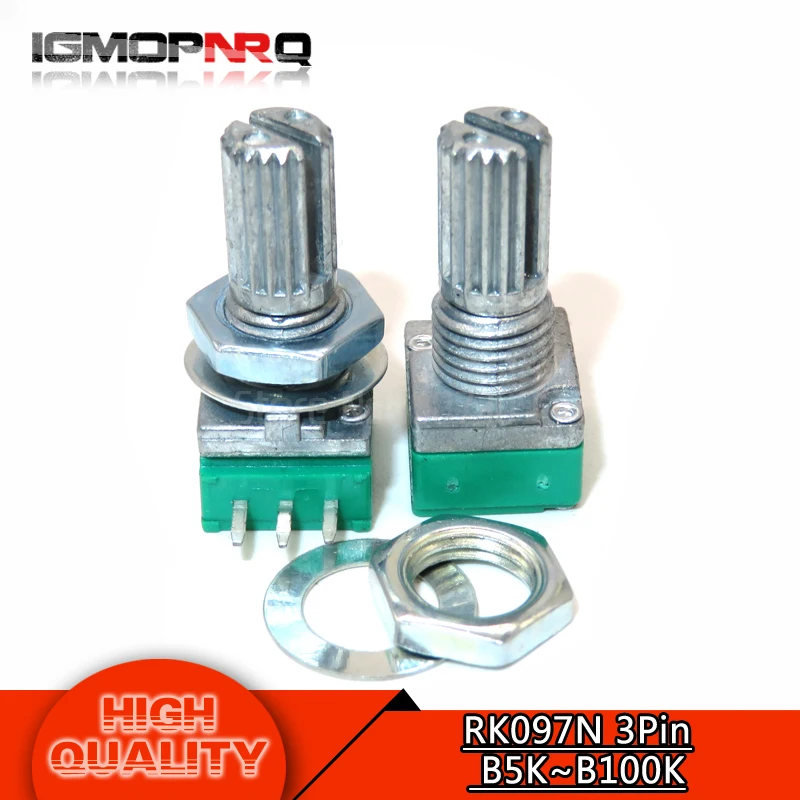 

5pcs 3pin RK097N B5K B10K B20K B50K B100K single linked potentiometer audio potentiometer handle 15mm 5K 10K 20K 50K 100K