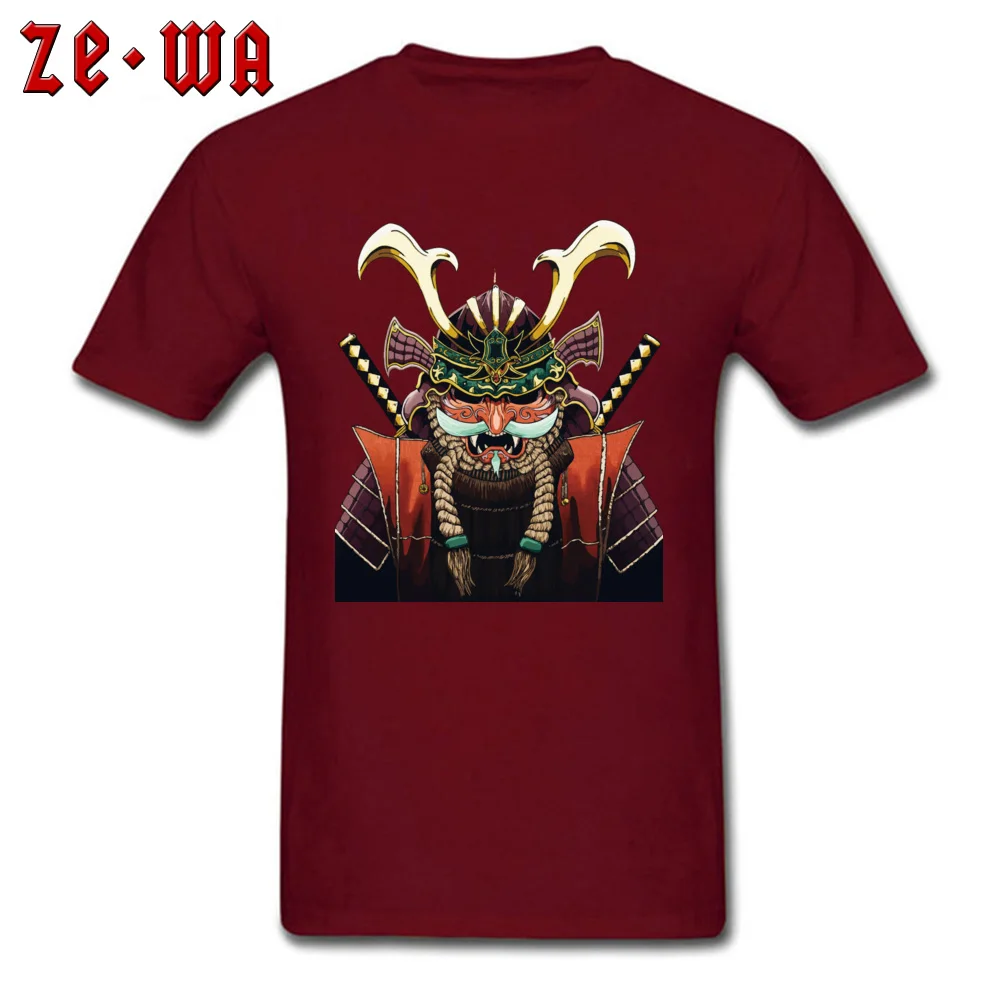  Men T-shirts Unique Funny Tops T Shirt Pure Cotton Round Collar Short Sleeve Personalized Tee Shirt Summer Fall Japan Samurai Art Warrior Illustration  maroon