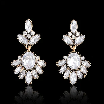 SHUANGR bijoux fins Vintage cour royale alliage plaqué goutte d'eau Zircon boucles d'oreilles cristal blanc balancent boucle d'oreille pour les femmes brinco