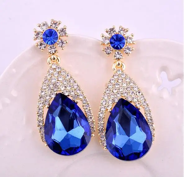 Новые Модные Винтажные висячие серьги синего цвета с большими кристаллами для женщин, висячие серьги brincos grandes, вечерние аксессуары
