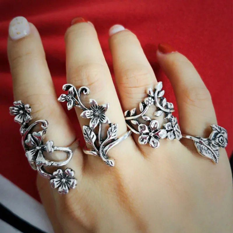

1 Set Hollow Out Carving Unique Ring Set Punk Style Gold Color Knuckle Rings For Women Finger Knuckle Rings Ring Set