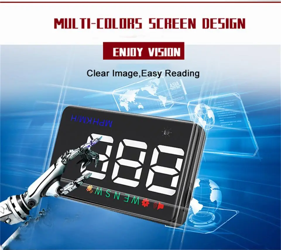 Автомобильный дисплей на голову выше скорости сигнала тревоги адаптер A5 HUD цифровой автомобильный измеритель скорости проекция на лобовое стекло