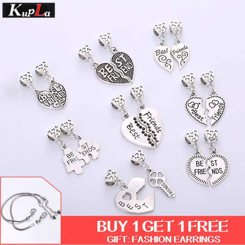 Vintage Silver Metal Best Friend Beads fit Pandora Charms Fashion DIY Accessories Handmade Beads for Jewelry Making