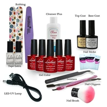 New ! Lulaa Nail Art Manicure Tools Set 9WLED Lamp + 5 Color 10ml soak off Gel nail base gel top coat polish Other Nail Tools