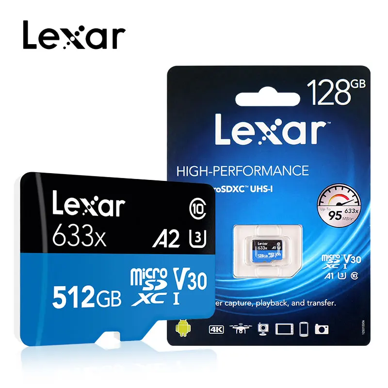 Lexar 95 МБ/с. 633x микро sd карты 512 Гб 64 г 128 256 ГБ устройство чтения карт памяти Uhs-1 для Dji Mavic Drone Gopro Dji спортивная видеокамера