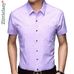 2019 брендовая Повседневная карман роскошные летние с коротким рукавом slim fit Мужчины рубашка уличной социальных рубашки мужские модные