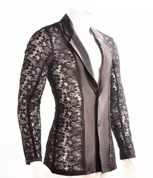 

sexy Men Latin Dance Lace Openwork Cardigan Lapel Long Sleeve Clothes
