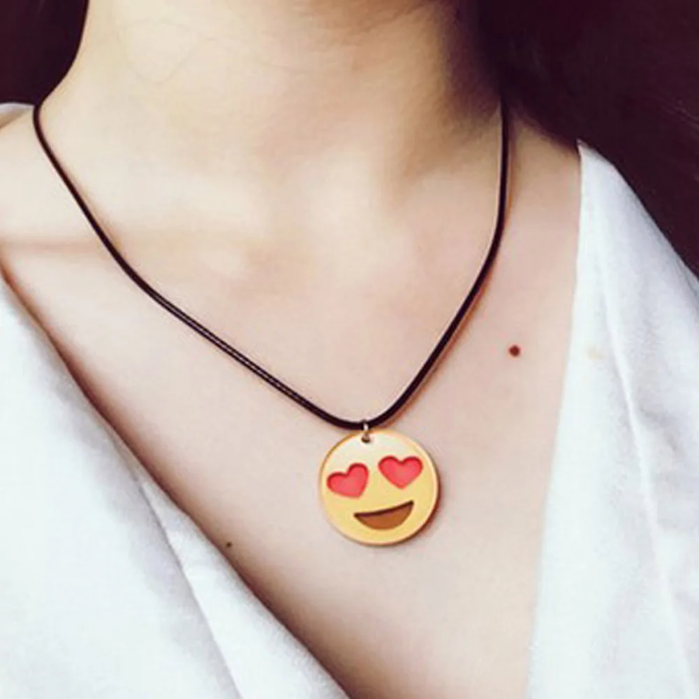 11 Styles New Emoji Picture Pendant Necklace Leather Chain Fashion