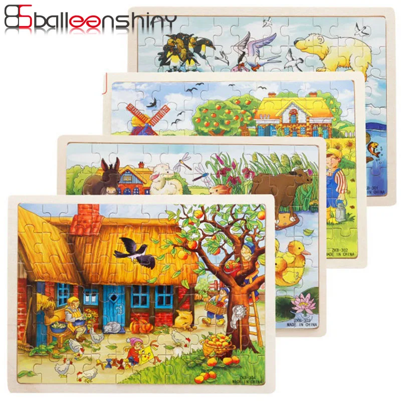 

BalleenShiny 60Pcs/set Wooden Puzzle Toy Cartoon Creative Educational Baby Kids Funny Jigsaw Children Gift Early Education Toys