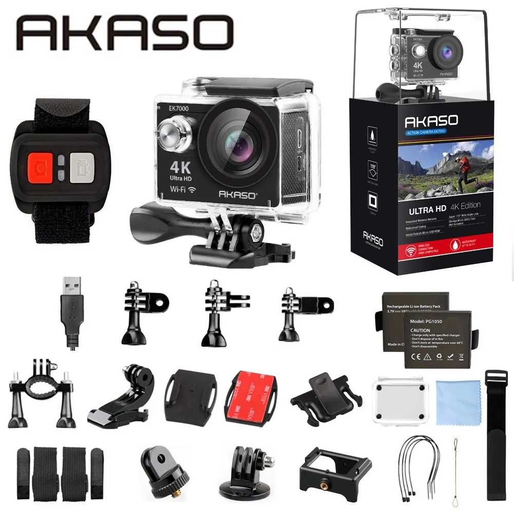 Водонепроницаемая Экшн камера AKASO EK7000 4K Wi Fi Ultra HD 12 МП угол обзора 170 градусов карта