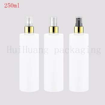 

30pcs 250ml High-grade white Plastic Spray Bottle Refillable Bottle Perfume PET Bottle with gold collar Spray Pump